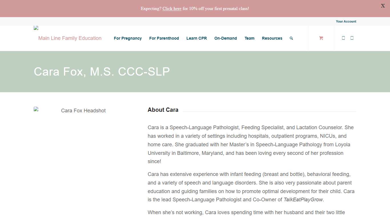 Cara Fox Bio - Main Line Family Education